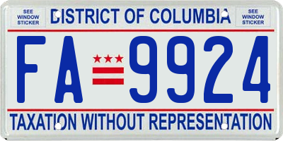 DC license plate FA9924