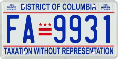 DC license plate FA9931