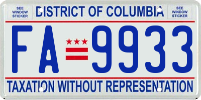 DC license plate FA9933