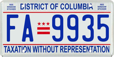 DC license plate FA9935