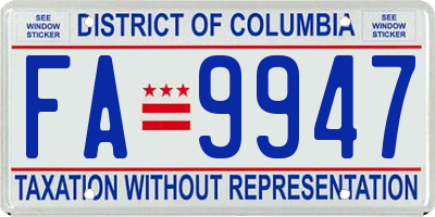 DC license plate FA9947