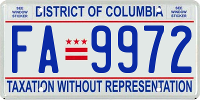 DC license plate FA9972