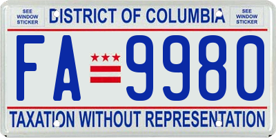 DC license plate FA9980