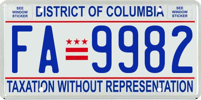 DC license plate FA9982