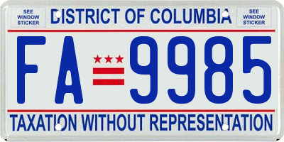 DC license plate FA9985