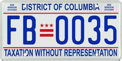 DC license plate FB0035