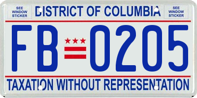 DC license plate FB0205