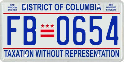 DC license plate FB0654