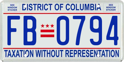 DC license plate FB0794