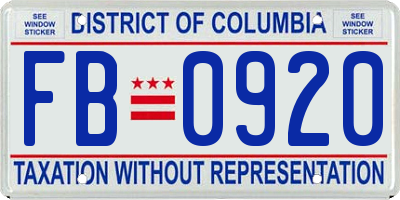 DC license plate FB0920