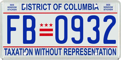 DC license plate FB0932