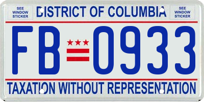 DC license plate FB0933