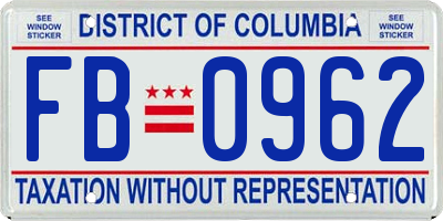 DC license plate FB0962