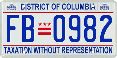 DC license plate FB0982