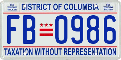 DC license plate FB0986