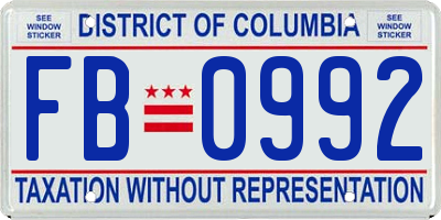 DC license plate FB0992