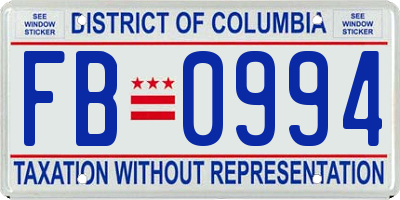 DC license plate FB0994