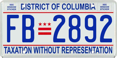 DC license plate FB2892