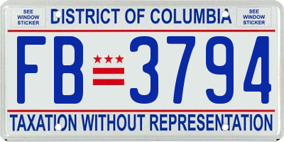 DC license plate FB3794