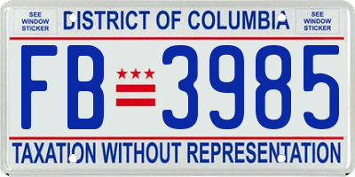 DC license plate FB3985