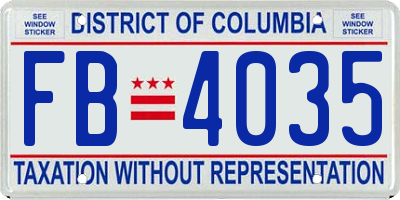 DC license plate FB4035