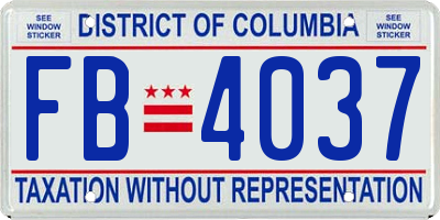 DC license plate FB4037