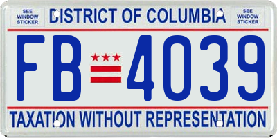 DC license plate FB4039