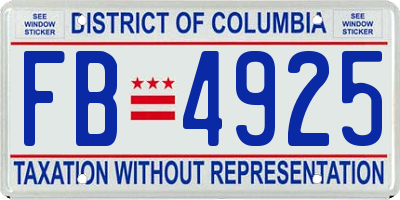 DC license plate FB4925