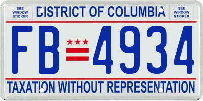 DC license plate FB4934