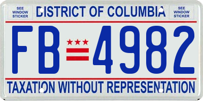 DC license plate FB4982