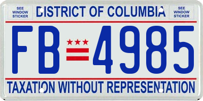 DC license plate FB4985