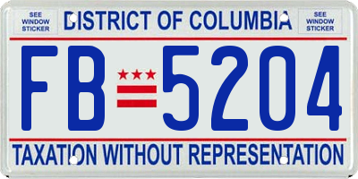 DC license plate FB5204