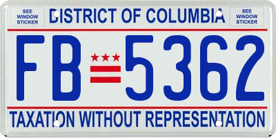 DC license plate FB5362