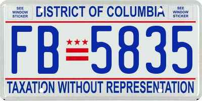 DC license plate FB5835