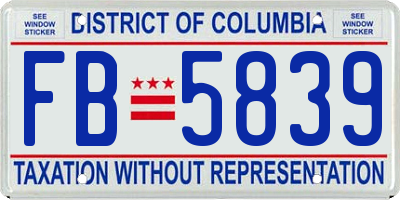 DC license plate FB5839