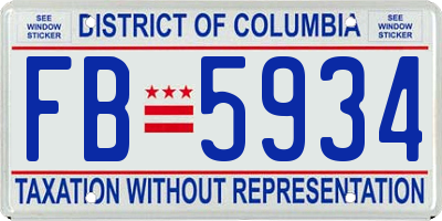 DC license plate FB5934