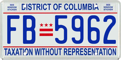 DC license plate FB5962