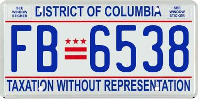 DC license plate FB6538