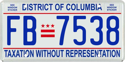 DC license plate FB7538