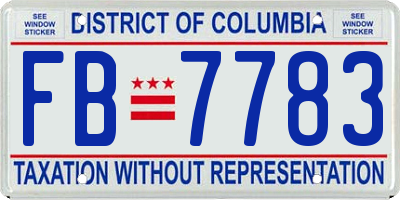 DC license plate FB7783