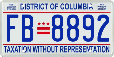 DC license plate FB8892