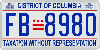 DC license plate FB8980