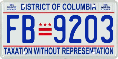 DC license plate FB9203