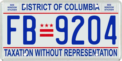 DC license plate FB9204