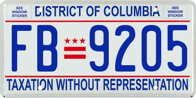 DC license plate FB9205