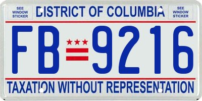 DC license plate FB9216