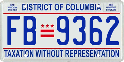 DC license plate FB9362