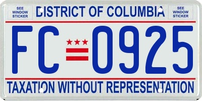 DC license plate FC0925