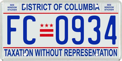 DC license plate FC0934