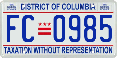 DC license plate FC0985